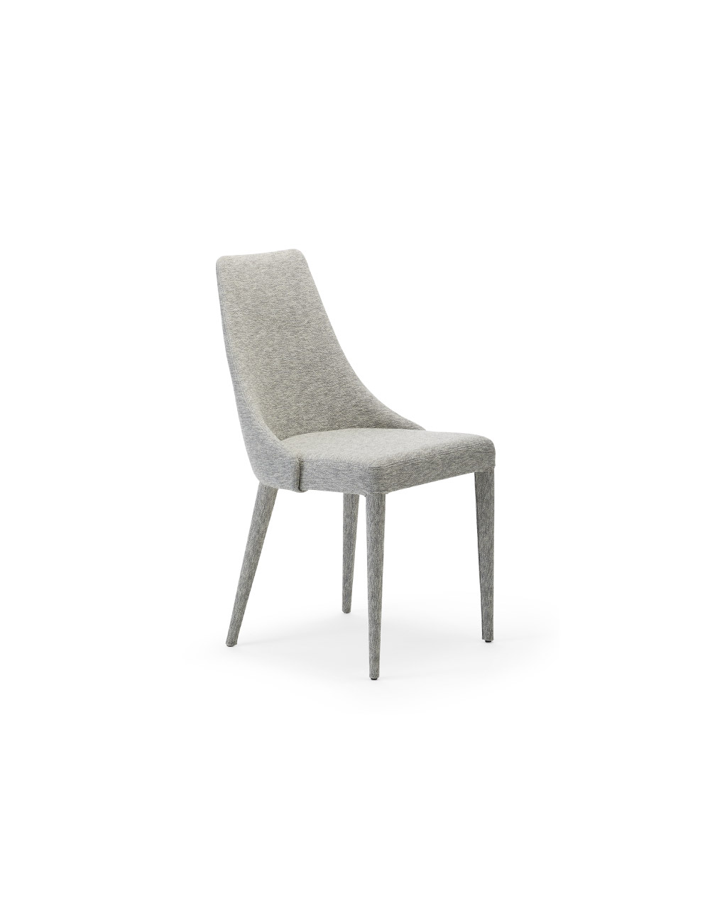 Sedia di design Evelin Julia Italia rivestita in tessuto, vista frontale su sfondo bianco