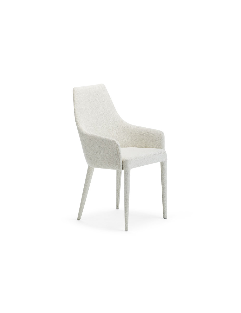 Sedia di design Evelin Arm Julia Italia con braccioli, rivestimento in tessuto, vista frontale su sfondo bianco